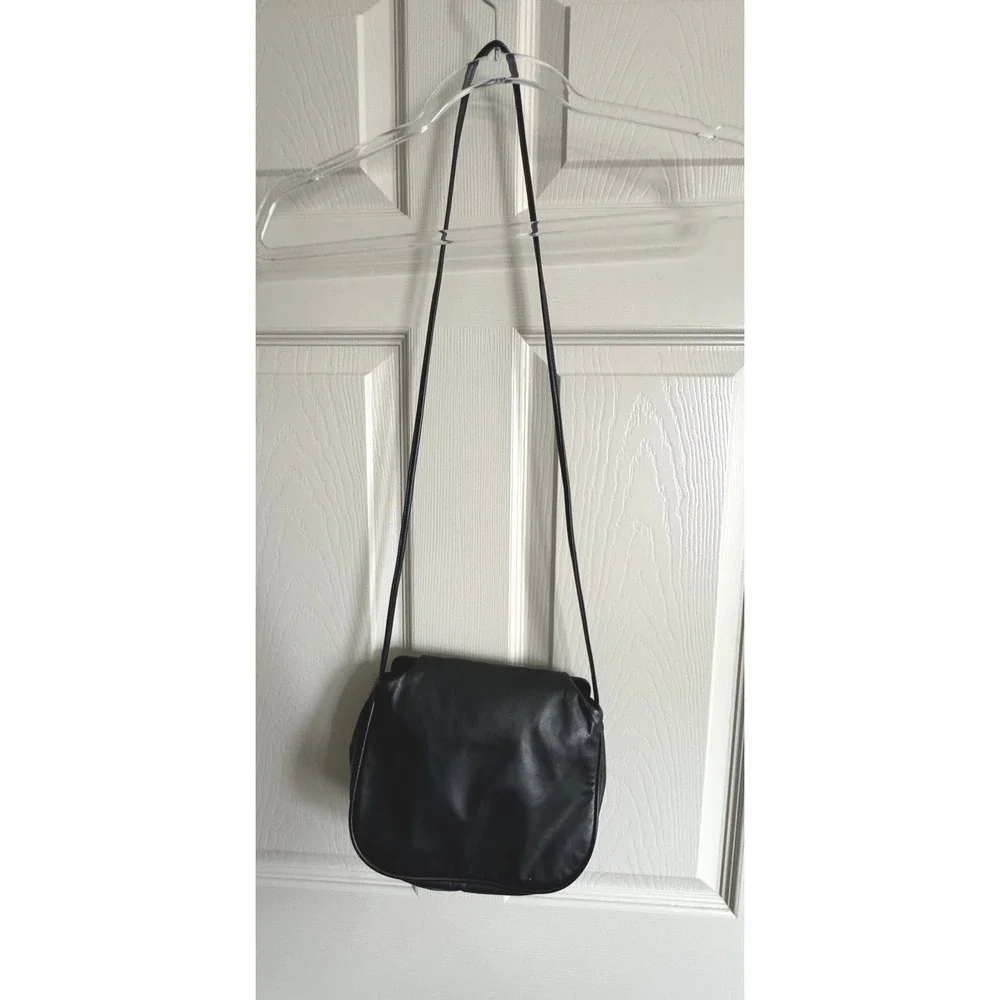 Vintage Patricia Smith Moon Bag Black Leather Abstract Purse 80s Art Deco
